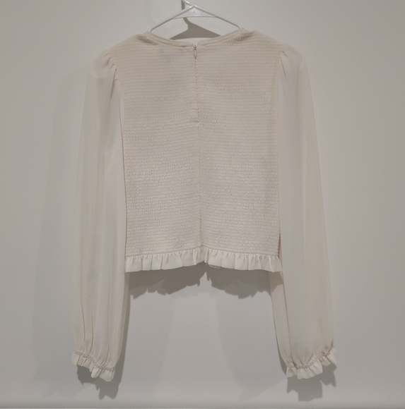 Quince long sleeved cream blouse, zippered back, sheer sleeves - M - Picture 10 of 12